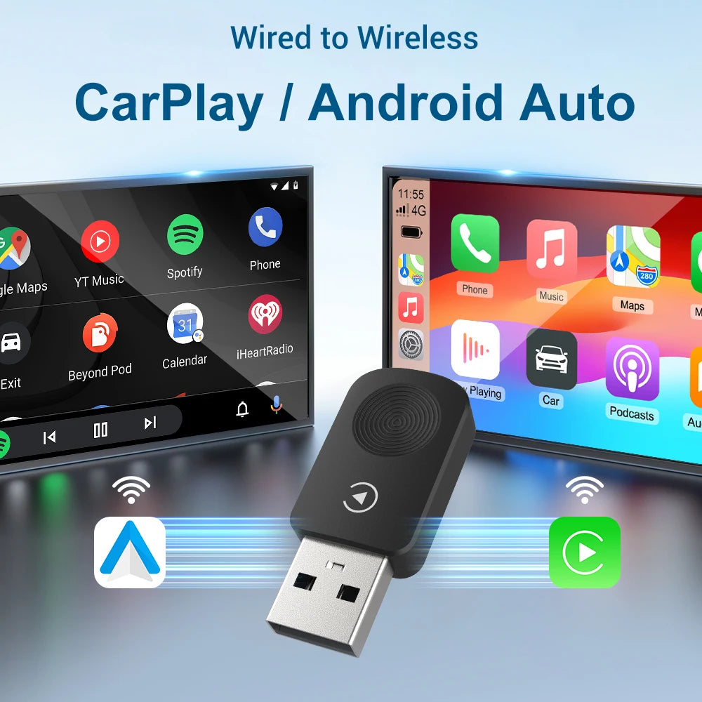 2026 Wireless Carplay Mini Adapter Android Auto Dongle Plug & Play WiFi Bluetooth Private Mold PVC Design for Cars Since 2016+