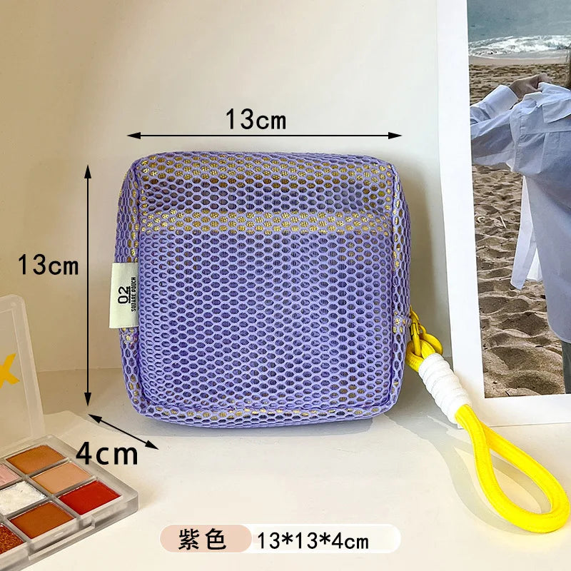 2026 Mini Coin Purse Portable Mesh Makeup Bag Dopamine Mesh Cloth Money Lipstick Eyeshadow Storage Bag for Travelling Shoping