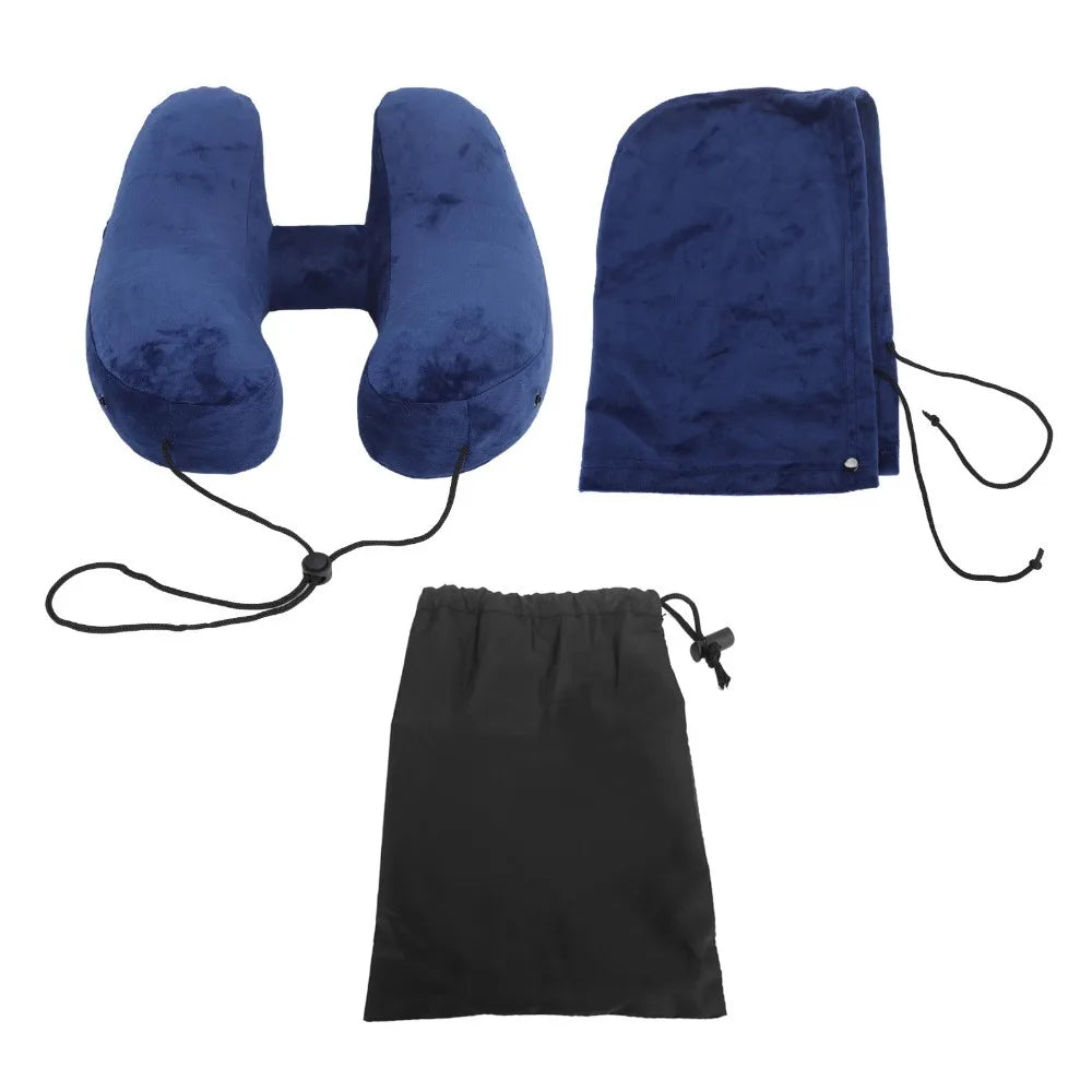 Durable Detachable Inflatable Travel Pillow Quick Fill Compact H-Shaped Travel Pillow Washable Airplane Pillow Car Travel