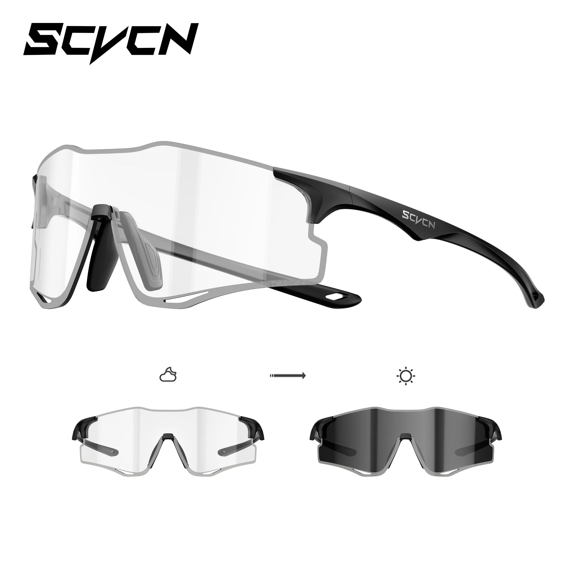 SCVCN Outdoor Photochromic Running Sunglasses Men Women Marathon Ultralight Glasses Sports Cycling Bicycle UV400 Hiking Eyewear