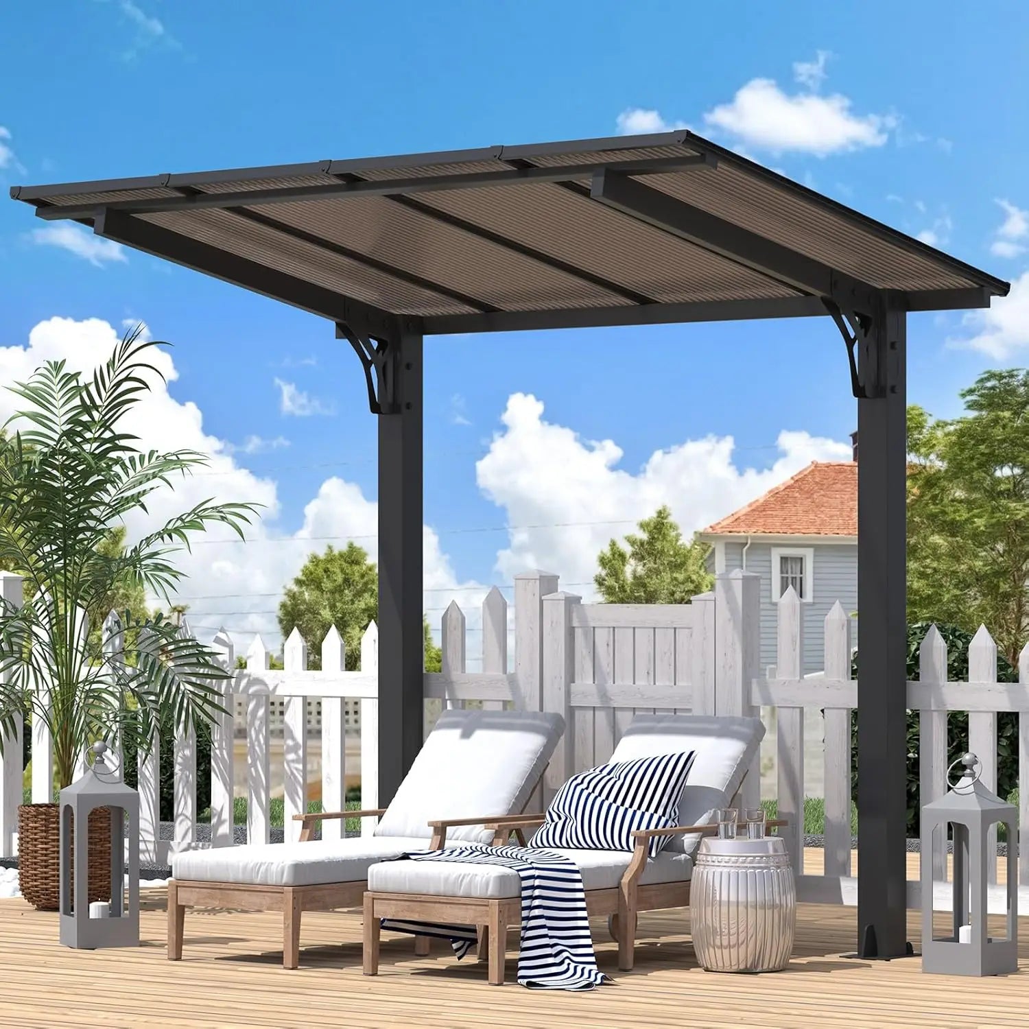 8'×5' Freestanding Hardtop Lean-To Grill Gazebo,Outdoor Patio Carport Pergola, Customized