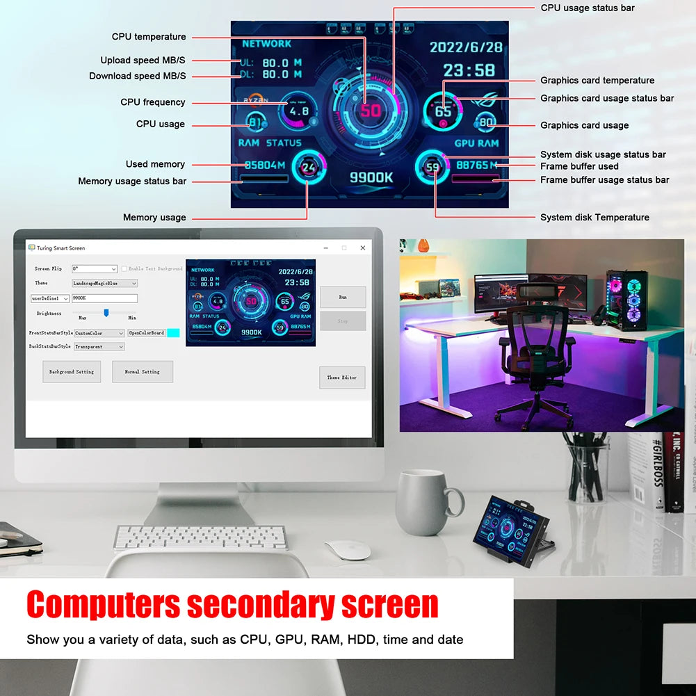 Computer Monitor 3.5 Inch IPS LCD Monitor Display Light USB Display Sub-Screen For PC Computer Windows LINUX Raspberry Pi AIDA64