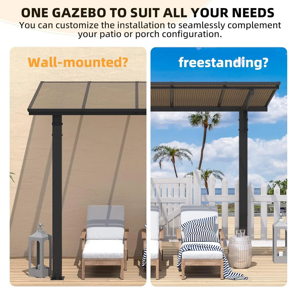 8'×5' Freestanding Hardtop Lean-To Grill Gazebo,Outdoor Patio Carport Pergola, Customized