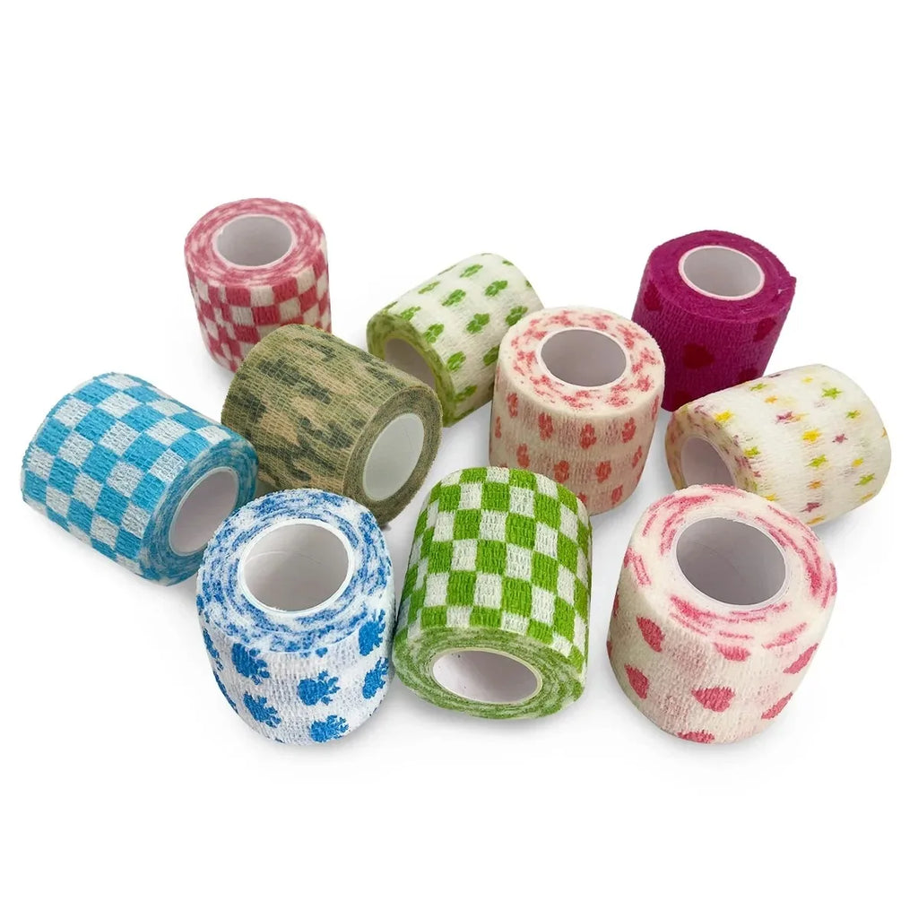 Printed Self Elastic Adhesive Athletic Tape Wraps 2.5cm Sports Colorful Bandage for Tattooing Finger Joint Knee Pet