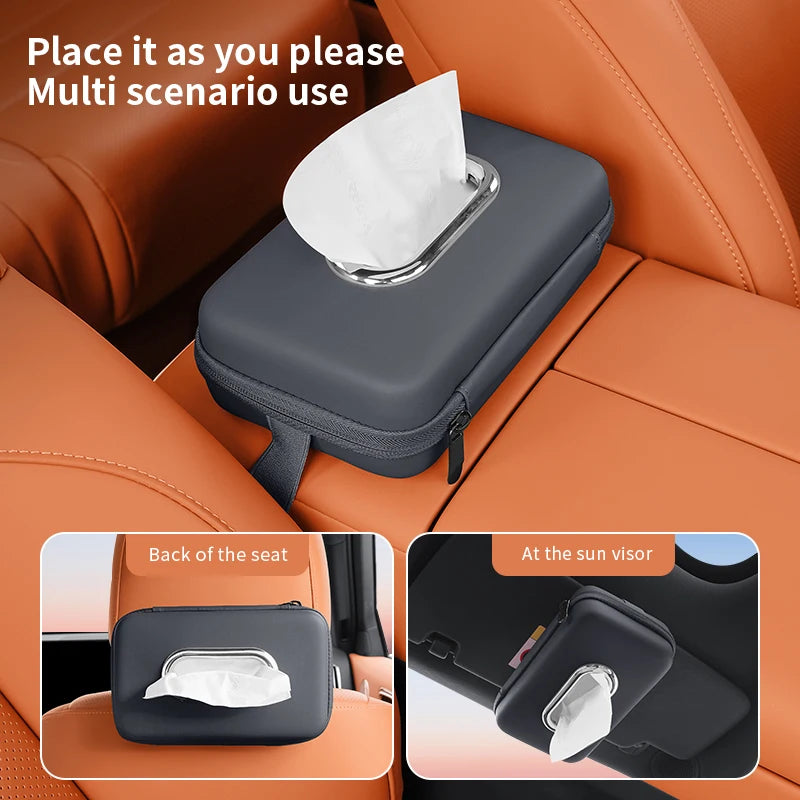 Car Mounted Tissue Box Drawer Box Creative Car Armrest Box Backrest Hanging Multifunctional Sun Visor Four-color Tissue Bag