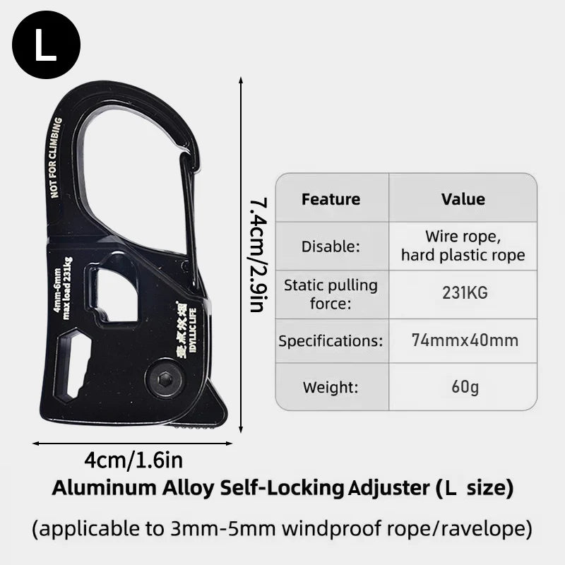 1/6PCS Aluminum Alloy Adjuster Tent Rope Tensioner Auto-locking Strong Load-Bearing Tent Rope Tarp Tensioner Camping Gadgets