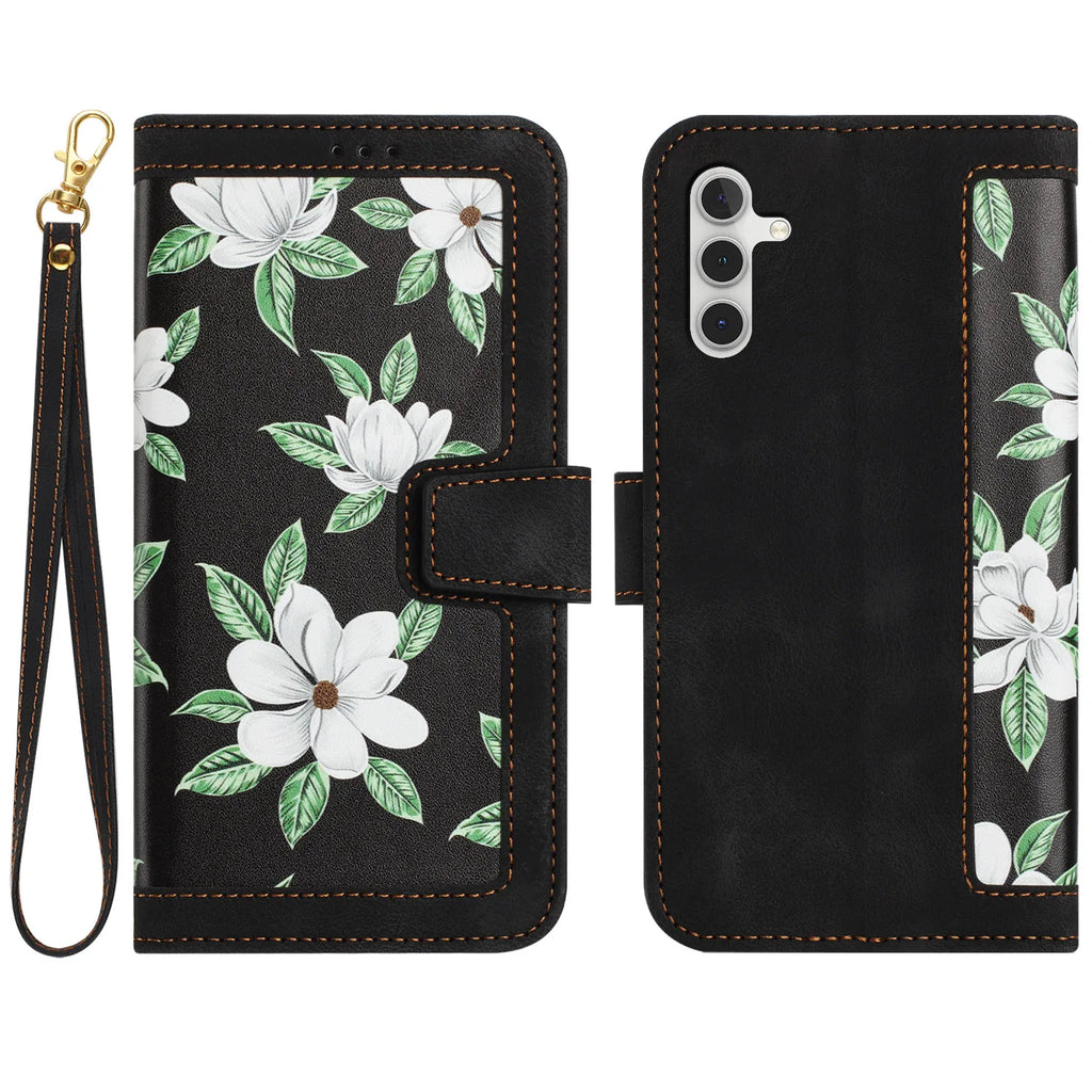 Luxury Flower Pattern Magnetic Flip Leather Case for Galaxy S25 Ultra S20 FE S21 S22 S23 S24 S25 Plus S25 Edge Slim Wallet Case