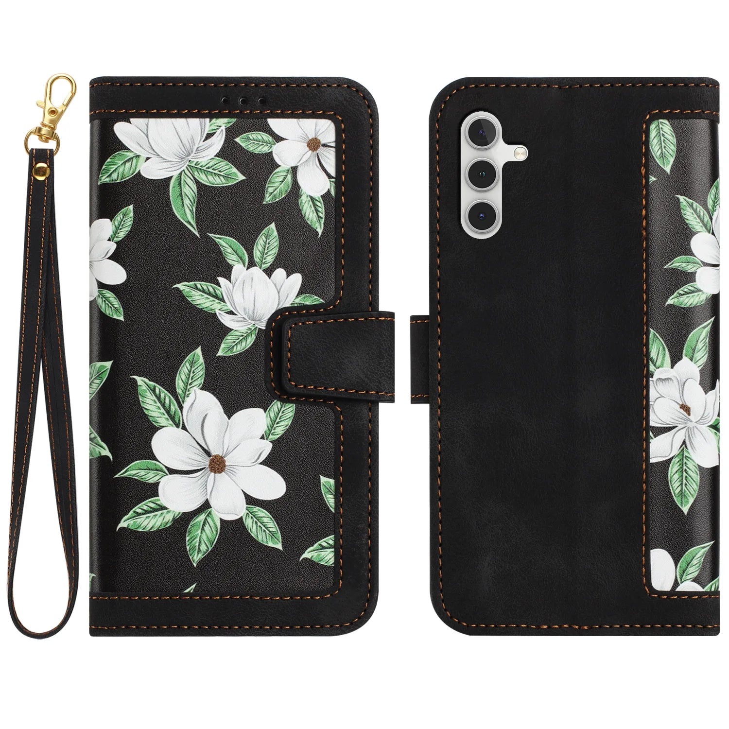 Luxury Flower Pattern Magnetic Flip Leather Case for Galaxy S25 Ultra S20 FE S21 S22 S23 S24 S25 Plus S25 Edge Slim Wallet Case