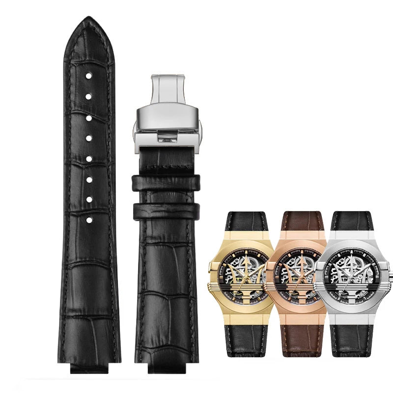 For Maserati Genuine Leather Watch Band R8821108025 R8821108039/8038/8035/8025 Trident Raised Mouth Strap Watchband 21mm 24mm