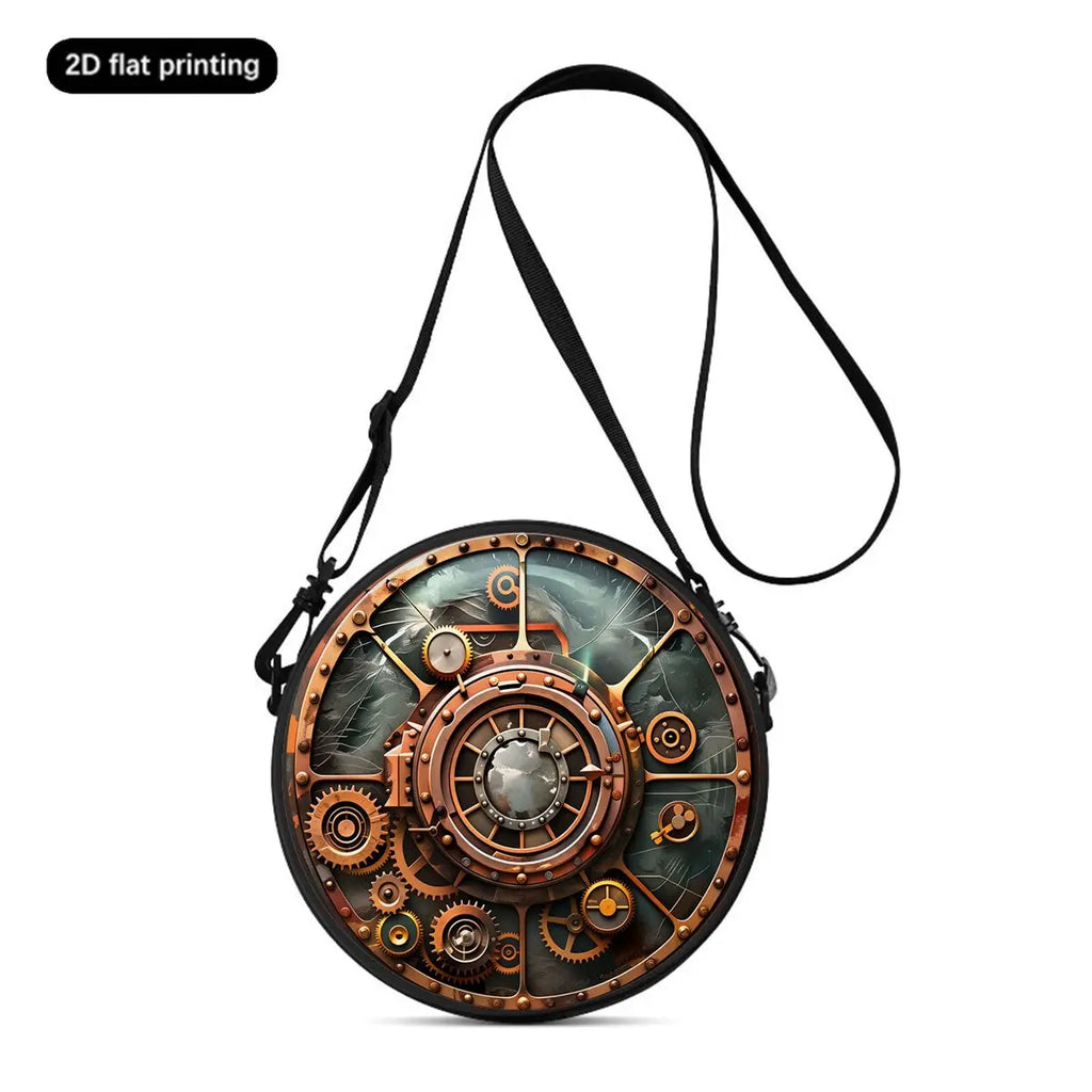 Gear Print Round Shoulder Bag Casual Messenger Bag Daily Adjustable Strap Crossbody Bag for Woman Best Gifts 2D Flat