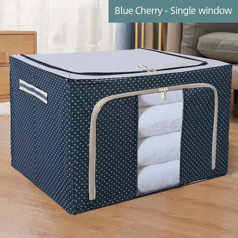 66L Portable Zipper Clothes Storage Organizer Box, Foldable Waterproof Oxford Storage Bin With Transparent Window