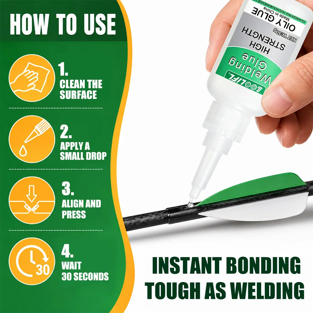 Upgraded Super Cyanoacrylate Adhesive, Cures in 10 Seconds, Waterproof, Ideal for Repairing and Bonding Bows and Arrows