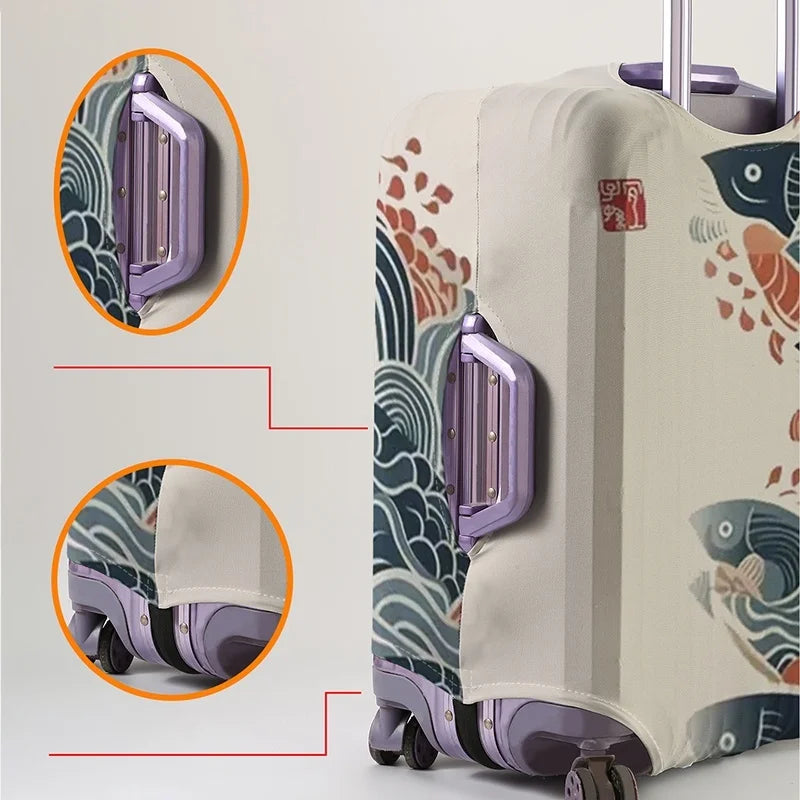 Japanese Koi Wave Pattern Luggage Protective Cover, suitable for 18-32 inch luggage covers, luggage handle gloves, travel access