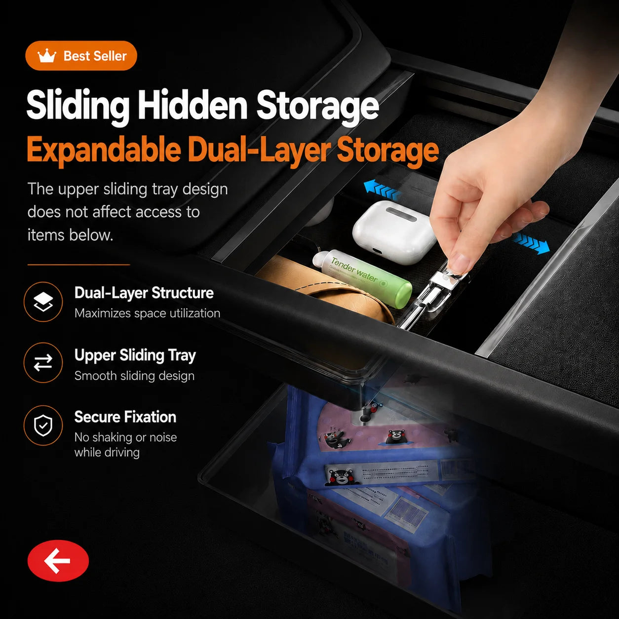 Center Console Upper Storage Box ABS Silicone Non-Slip Front Rear Armrest For Tesla Model 3 Model Y Juniper YL Car Supplies