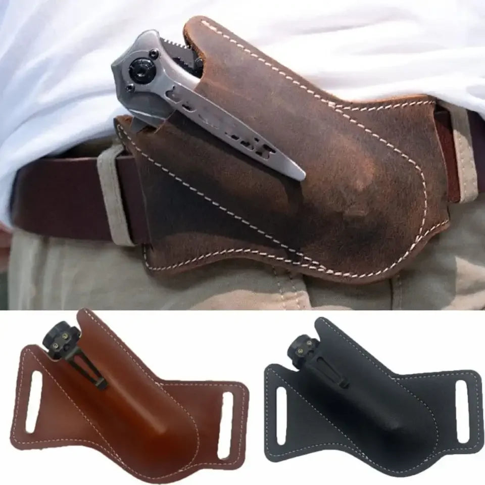 1PC Leather Knives Sheaths EDC Folding Knives Carrier Survival Waist Belt Clip Bag Folding Knife Anti-scratch Leather Cover Pack