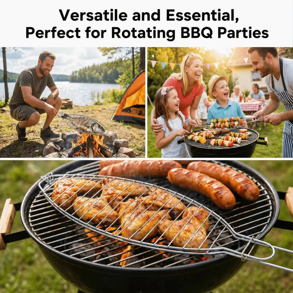 Versatile Fish-Shaped Iron Fish Grill Rack Wire Grid Long Handle Fish Grill Basket 42cm Easy Clean Grill Rack Outdoor Cooking