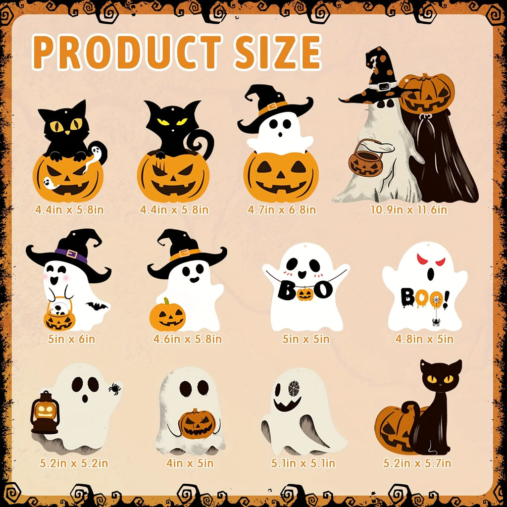 12pcs Halloween Theme Cute Pumpkin Black Cat Ghost Design Paper Halloween Ghost Decorations