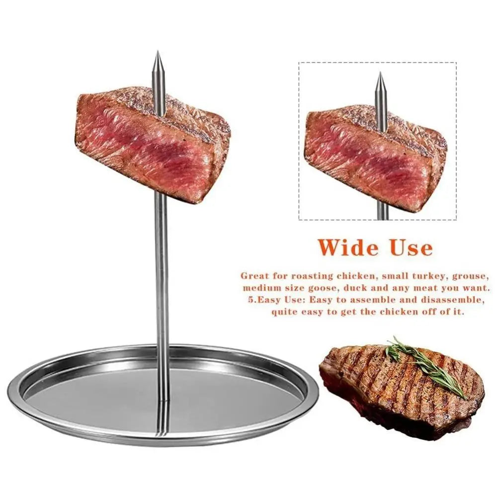 Stainless Steel Grilled Chicken Rack Vertical Skewer Barbecue Spike Poultry Hanger Meat Roast Removable Handle with Chassis