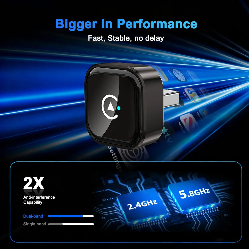 Wireless CarPlay Android Auto Adapter Wired to Wireless Upgrade Plug and Play Fast Stable Connection Mini Portable Car Adapter
