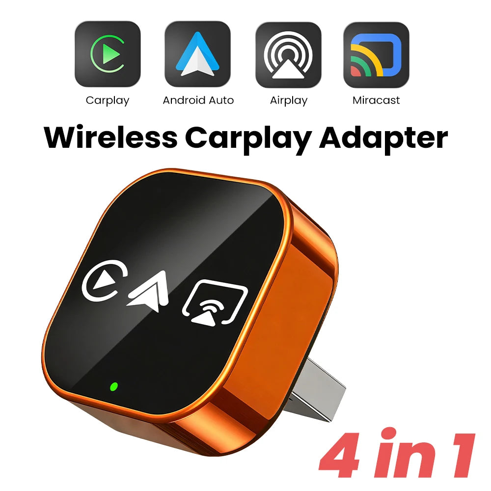 PLAYAIBOX Upgrade 4 In1 Wired to Wireless CarPlay Android Auto AirPlay Mirror Link Stable Bluetooth Adapter For Audi Benz Toyota