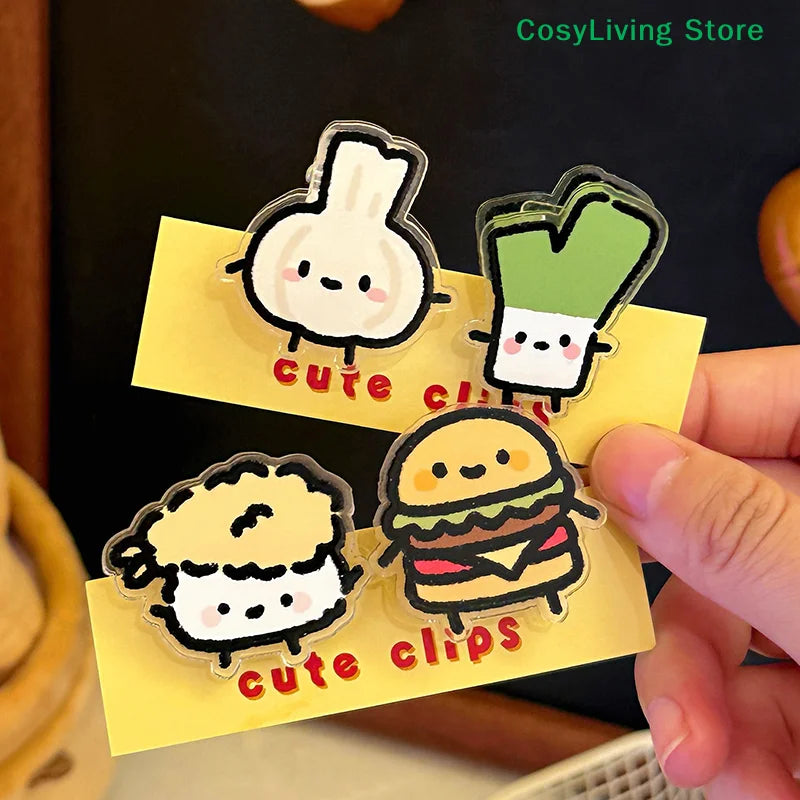 1Pair Cute INS Animated Fruit Sealing Clip Note Clip Cartoon Decoration Gift Acrylic Clip Office Accessories