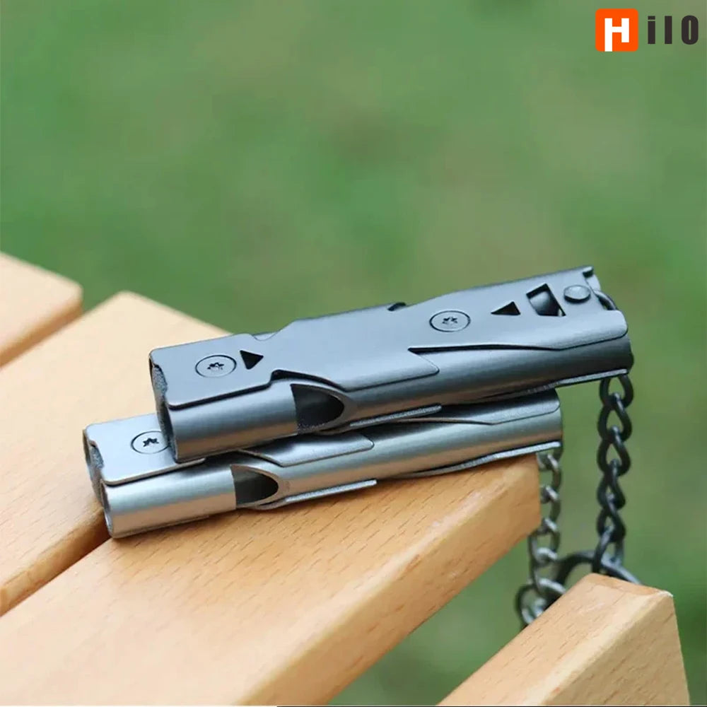 150DB Double Tube High-frequency High Survival Whistle Decibel Outdoor Steel Metal Rescue Survie Accessories Hiking Tool Travel