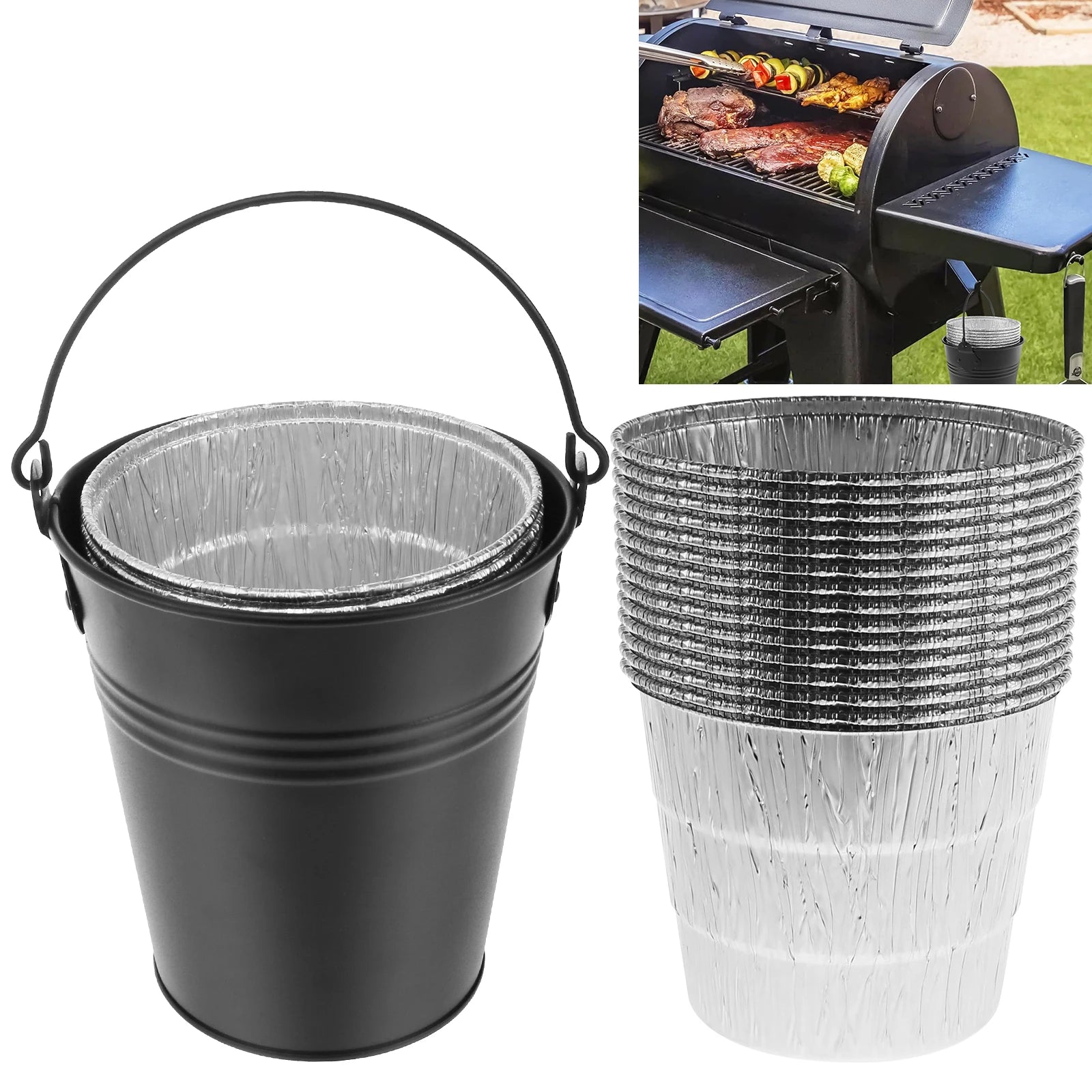 Smoker Grease Bucket Fit for Traeger Large Capacity Steel Grills Drip Bucket Grease Bucket with Lid For BBQ & Picnic Accessories
