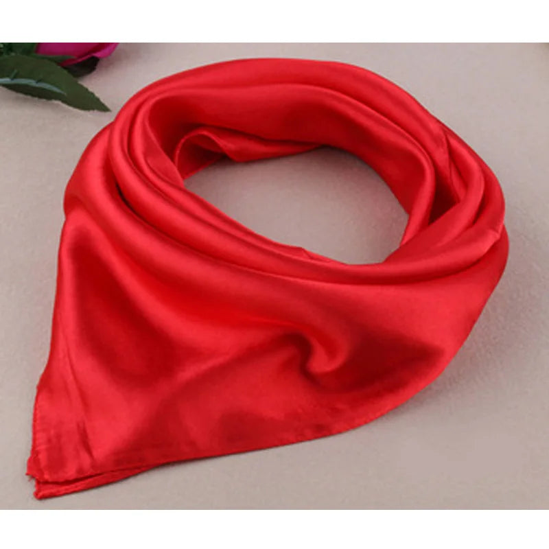 Four seasons new Solid Color Women Silk Scarf Fashion Airline stewardess Occupation 60X60cm small Kerchief Party Gift F1044