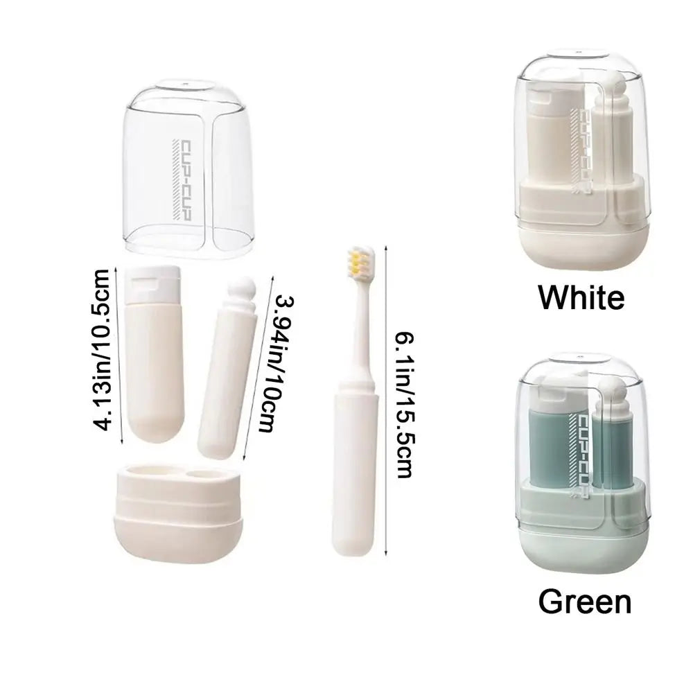 Portable 3 in 1 Travel Toothbrush Set Folding Plastic Mouthwash Cup Space Saving Toothpaste Toothbrush Organizer Women Men