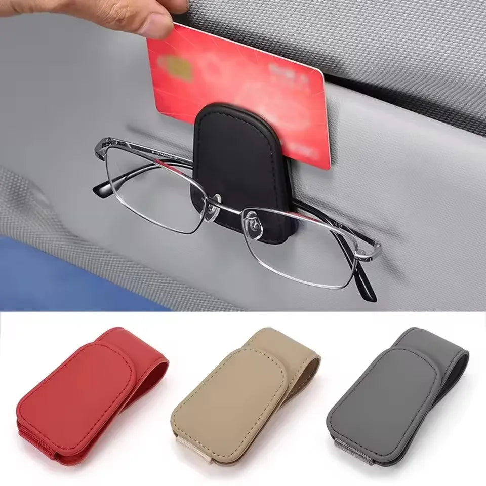 Universal Car Auto Sun Visor Eyeglass Hanger Clip Leather Glasses Holder Magnetic Multi-Function Automobile Accessories Storage