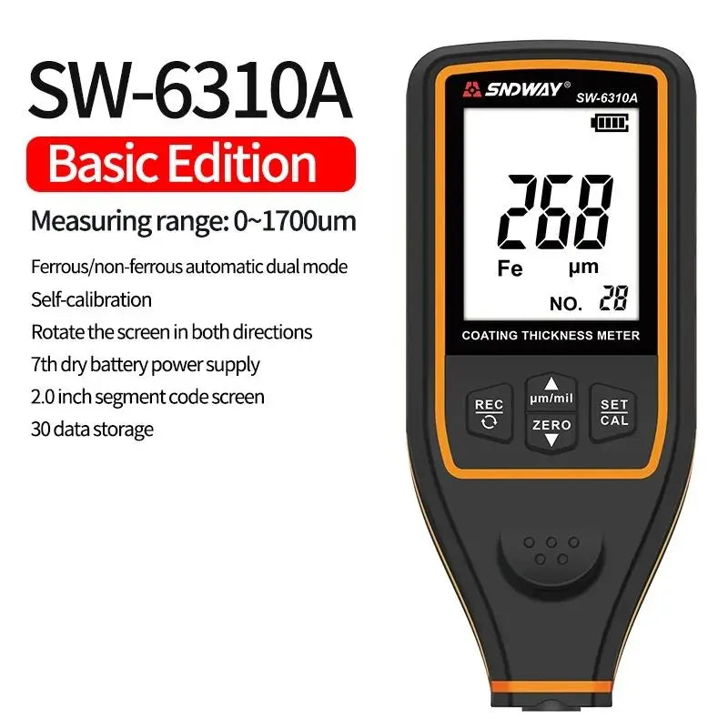 SNDWAY SW-6310A/B Coating Thickness Gauge 1700um Car Paint Film Tester Automotive Micrometer for Ceramic And Metal Coatings