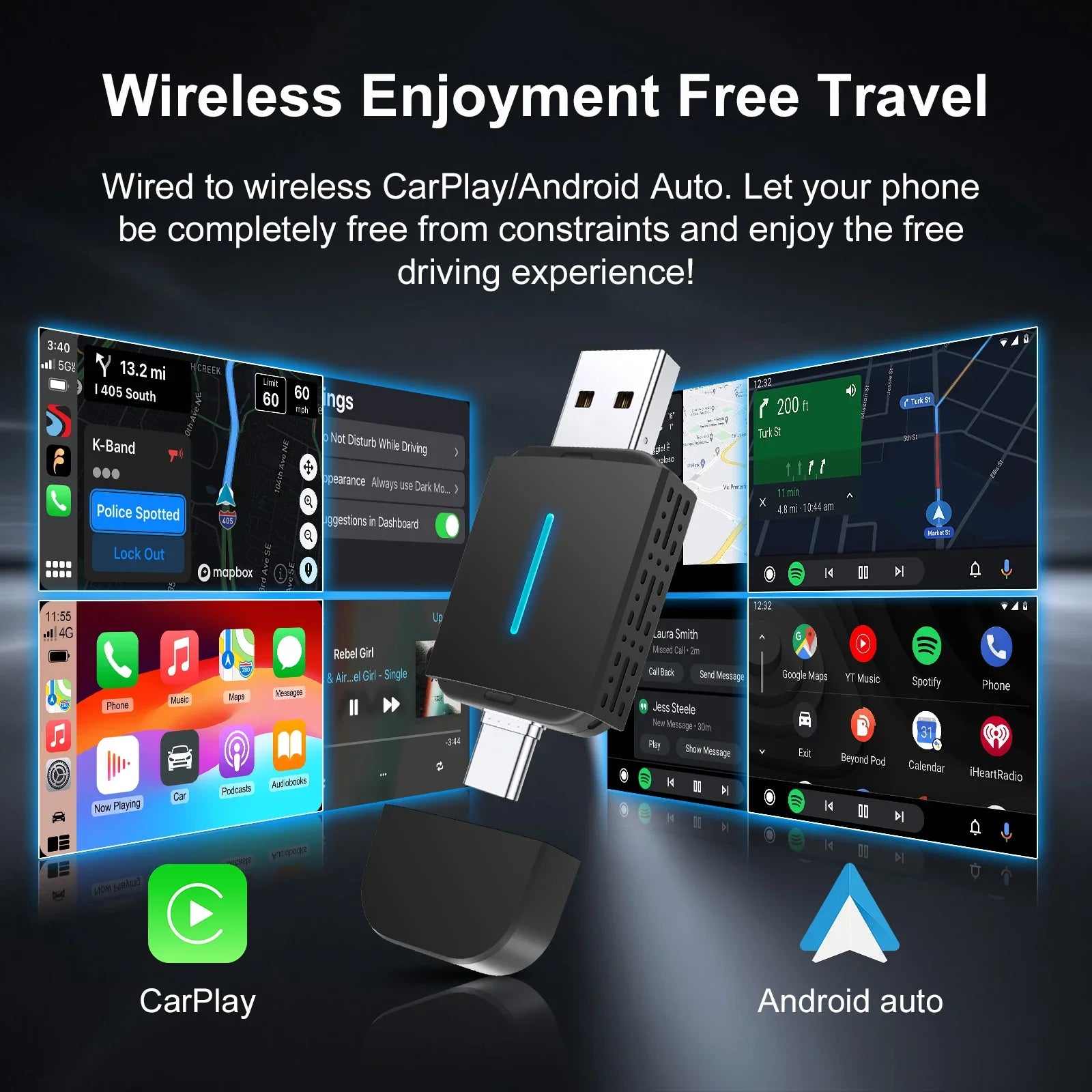 2025 NEW Wireless Carplay Android Auto 2In1 Smart Dongle Adapter 5GWIFI BT5.2 For 99% OEM Car Comes With USB & TYPE-C Interfaces