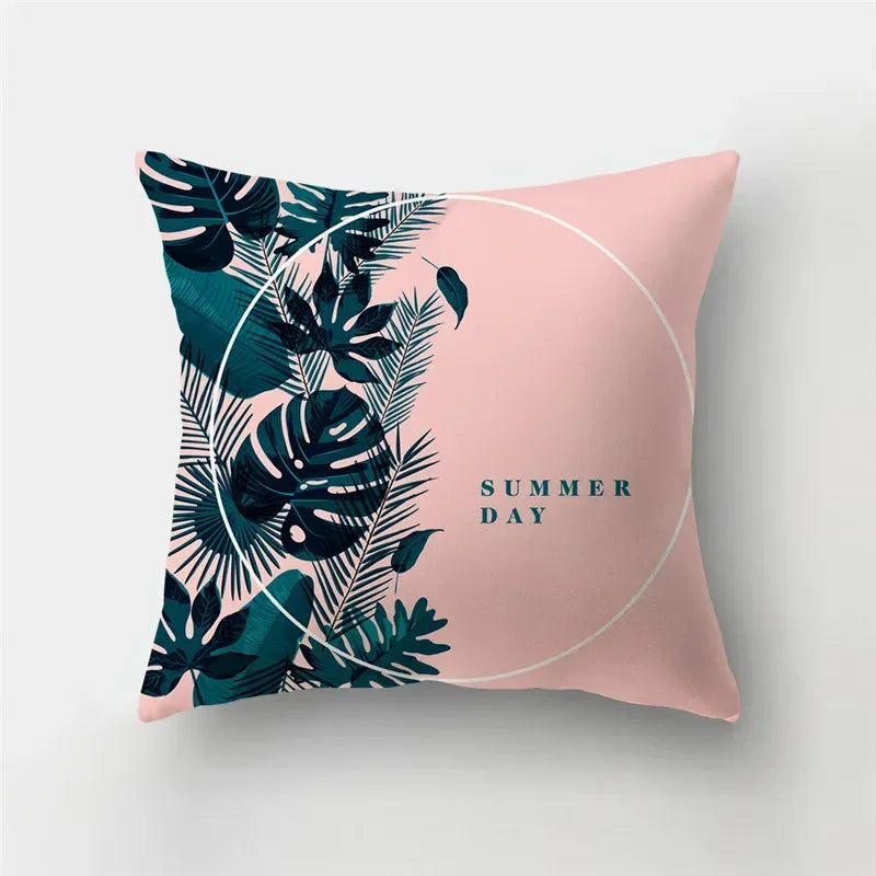 Fresh Summer Leaves Double-sided Printed pillow cover Short plush Suitable living rooms bedrooms sofas throw cushion cover