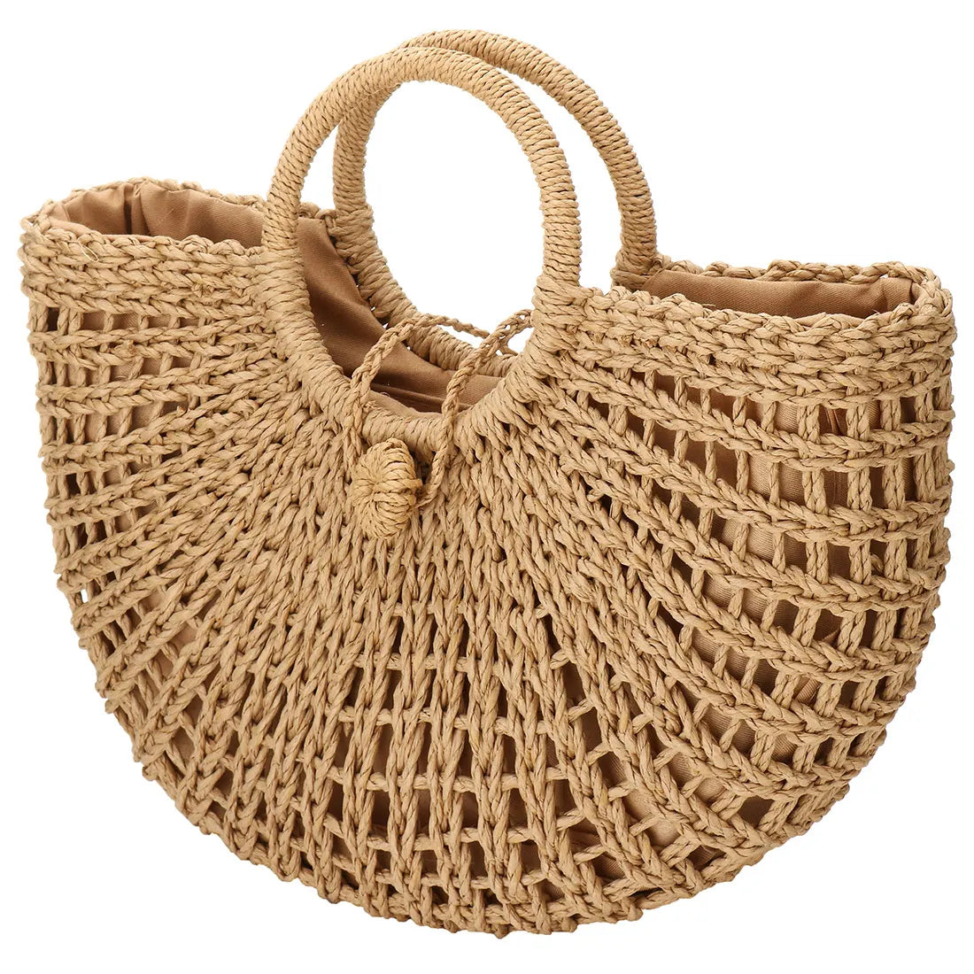 Large Capacity Summer Handmade Straw Weave Bags For Women Half-Round Rattan Woven Beach Bag Ladies Beach Wrapped Handbags Totes