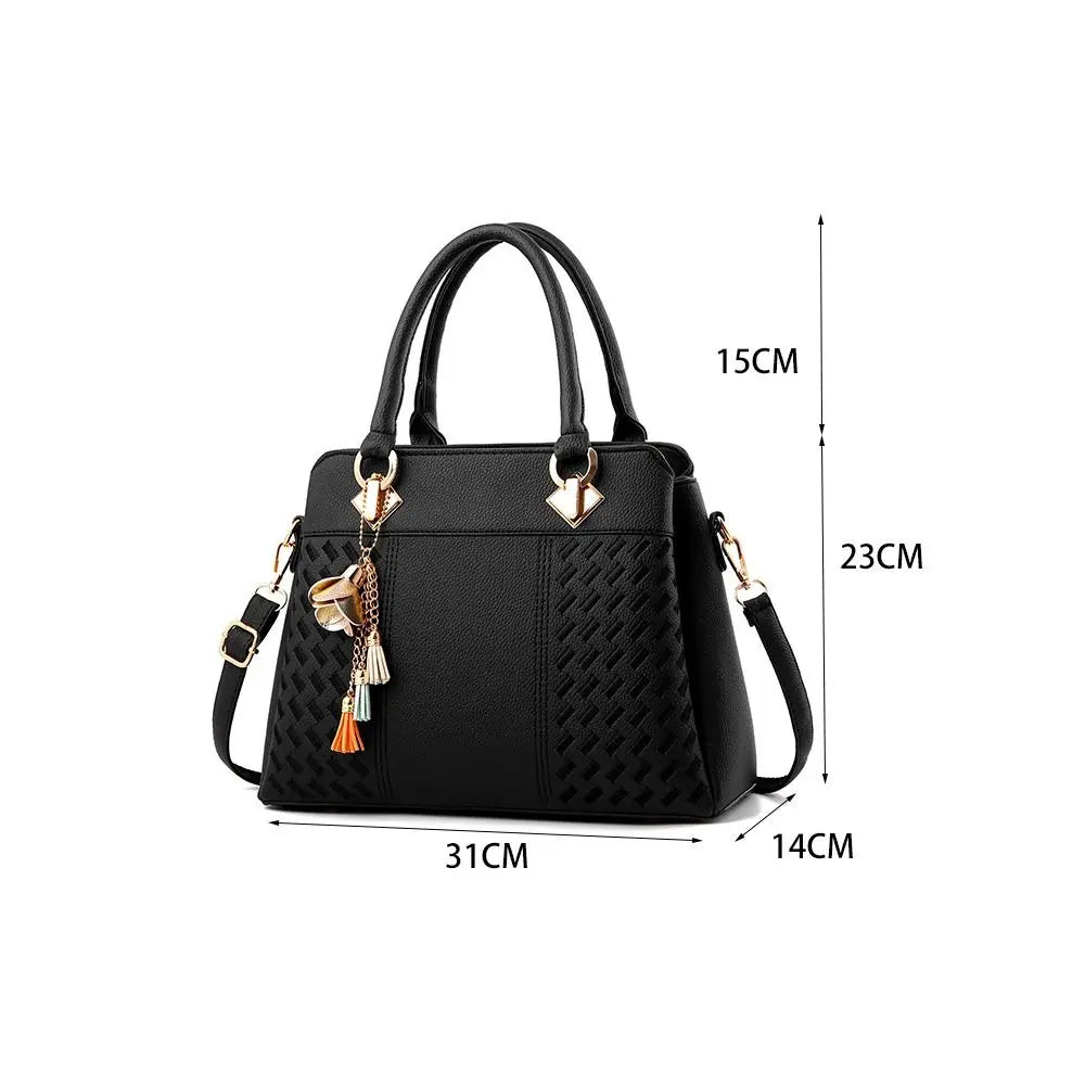 Casual PU Leather Shoulder Bags with Pendant Solid Color Ladies Handbags Large Capacity Embossed Crossbody Bag