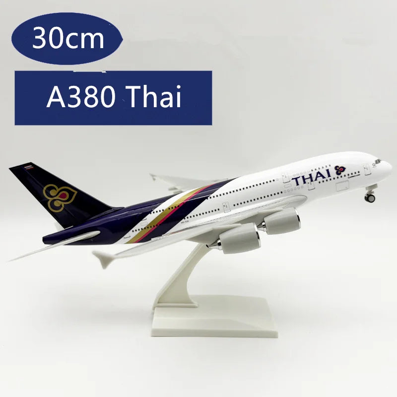 1/240 Scale Thai A380 Airplane Model Kit (30cm L) Diecast Resin Plane Model with Stand for Adult Aviation Gift or Boy Plane Toy