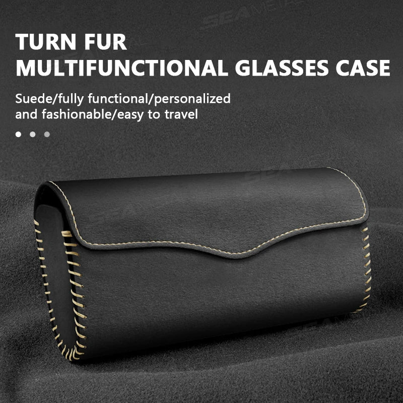 BLALION Car Sun Visor Plate Glasses Case Auto Sunshade Clamp Sunglasses Organizer Holder Suede Leather Car Glasses Storage Bag