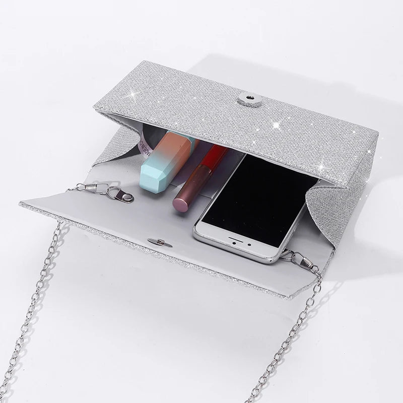 Women's Evening Shoulder Bag Bridal Clutch Party Prom Wedding Envelope Handbag Glitter Shiny Purses Sling Dating Dressy Bag