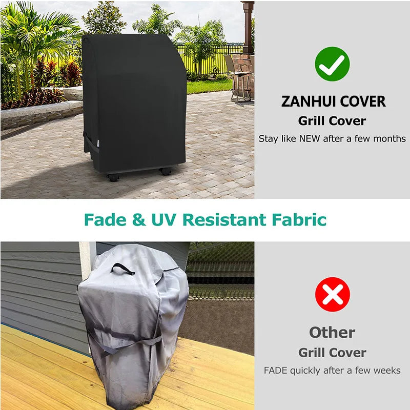 32 Inch Black BBQ Cover Rainproof Gas Barbecue Stove Hood with Folding Side Table Outdoor Oven Protection 210D Cloth Grill Cover