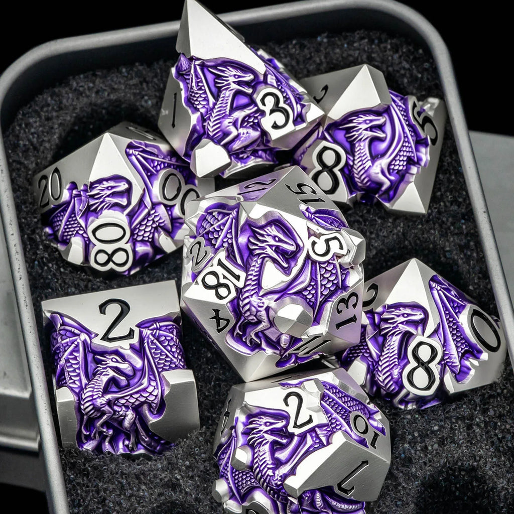 Dragon DND Dice Set for Role Playing Game, Blue Metal D&D Dice Set Dungeons and Dragons, 7Pcs RPG Polyhedral D and D Dice Set