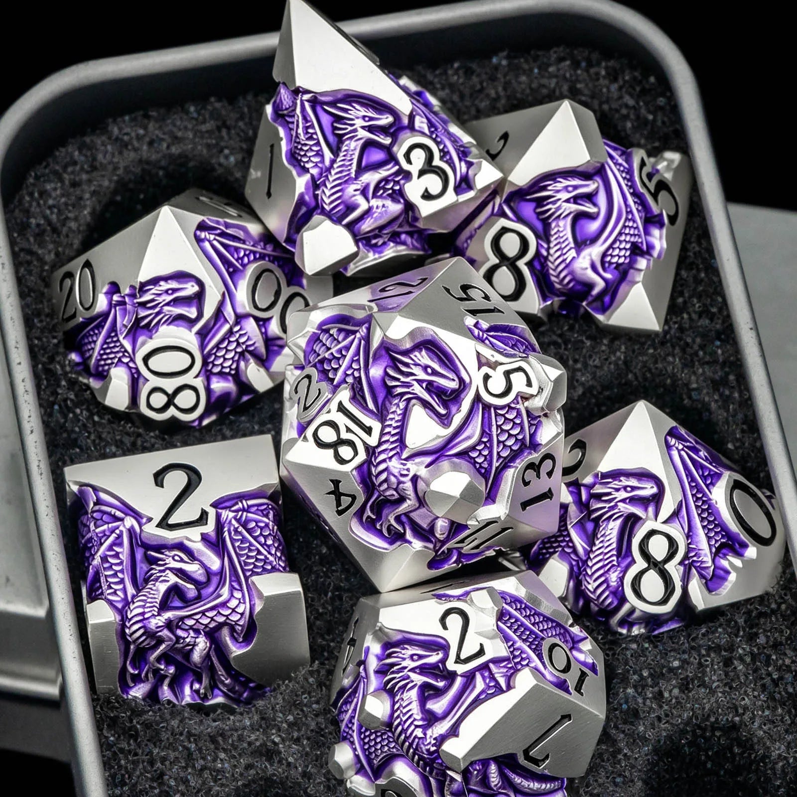 Dragon DND Dice Set for Role Playing Game, Blue Metal D&D Dice Set Dungeons and Dragons, 7Pcs RPG Polyhedral D and D Dice Set