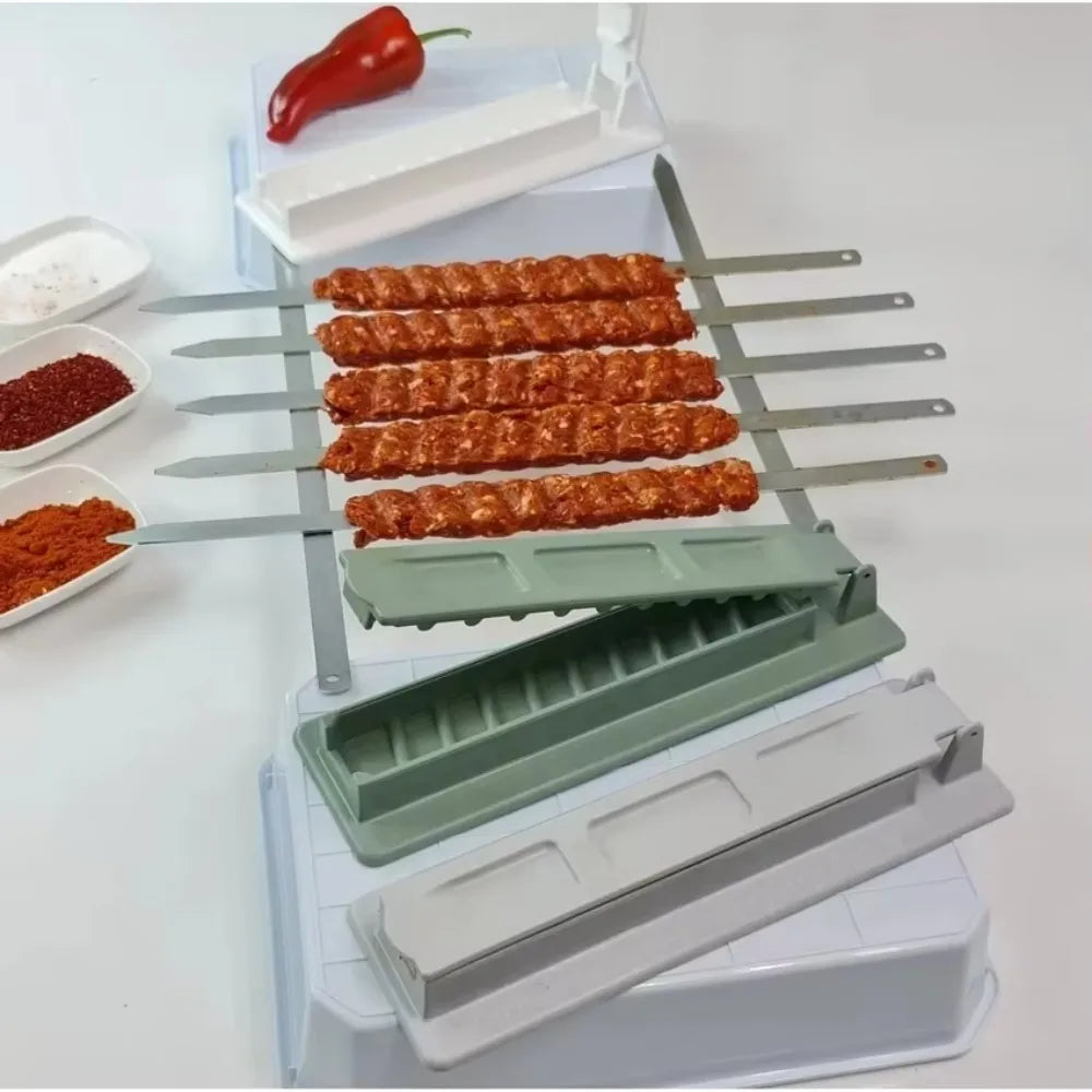 Single Row Kebab Maker BBQ Meat Skewer Press Machine Reusable Plastic Tool for Grill Preparation Kitchen Cooking Accessory