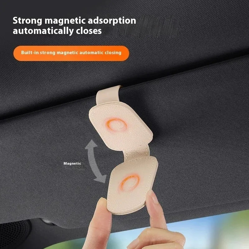Sunglasses Holder Is Suitable for Car Sun shades Magnetic Leather Sunglasses Clip and Ticket Clip Car Sunshade Accessories