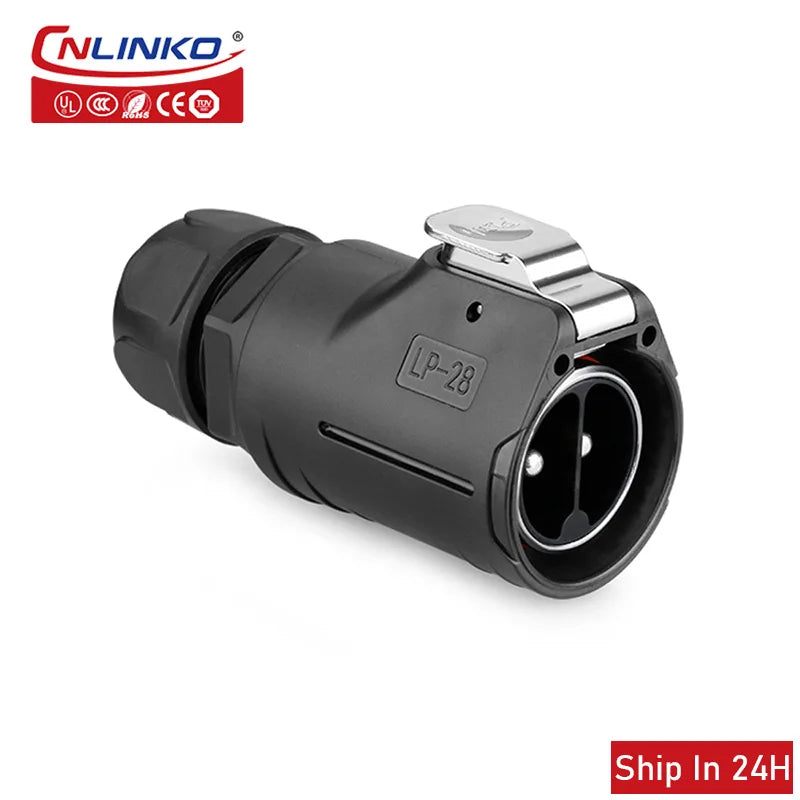 Cnlinko LP28 M28 2Pin Aviation Waterproof 45A Strong Current Connector Male Plug Wire Joint for Power Station Medical Industrial