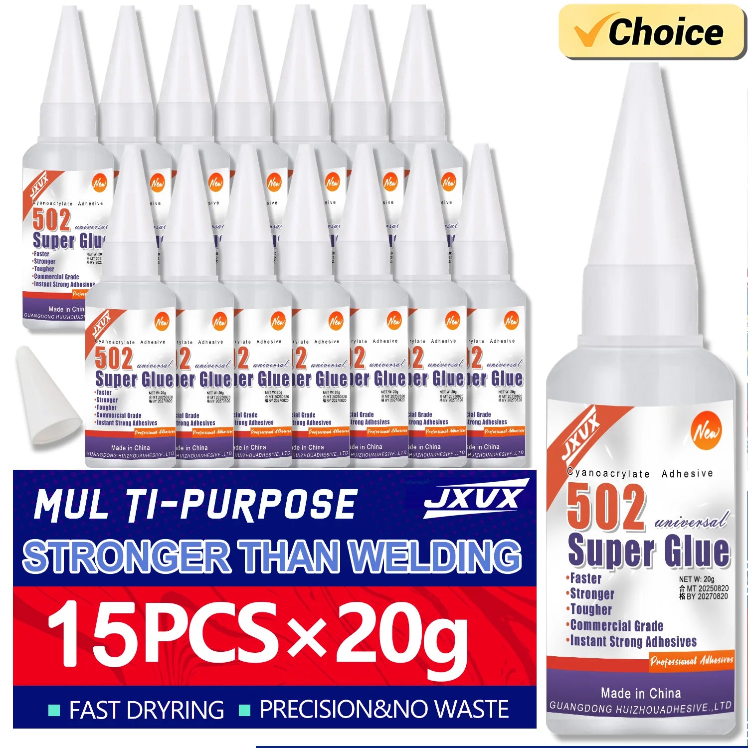 15PCs 502 Super Strong Glue Instant Quick-drying Cyanoacrylate Adhesive Leather Rubber Wood Metal Strong Bond Liquid Glue Tool,Stationery Store Gel 502 Instant Strong Glue,With precision distributor,20g (0.7oz).