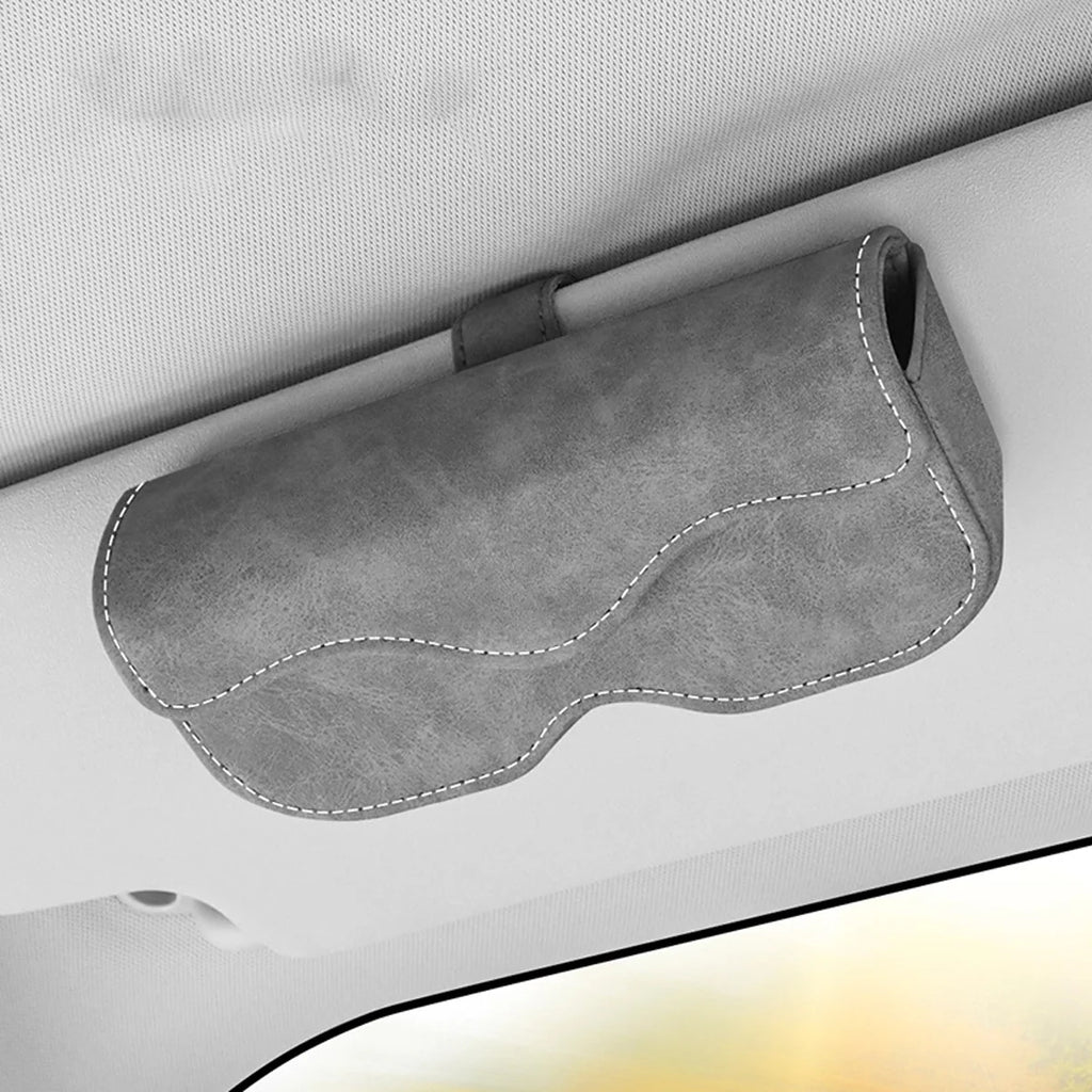 Suede Leather Car Eyeglass Case Automatic Closing Non-slip Auto Sun Visor Glasses Holder Magnetic Multi-functional Eyewear Clips