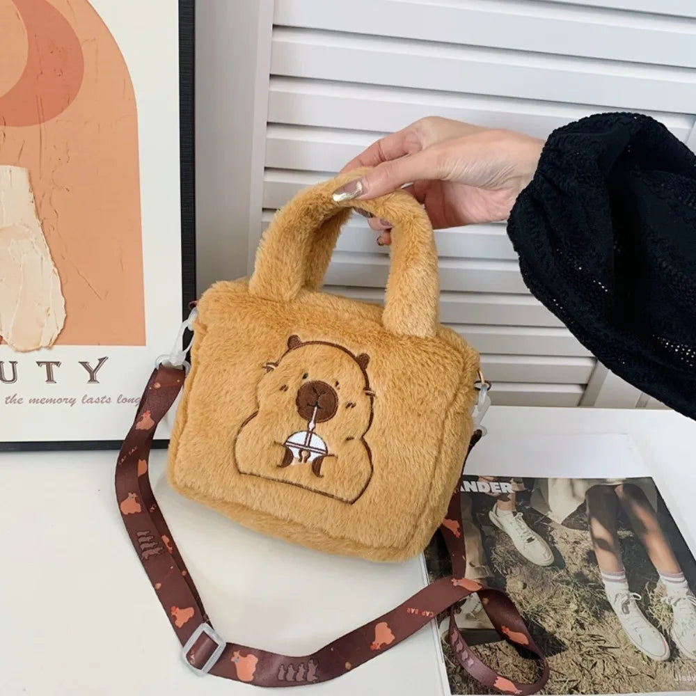 Large Capacity Capybara Plush Shoulder Bag Cartoon Capybara Handbag Unisex Capybara Handbag