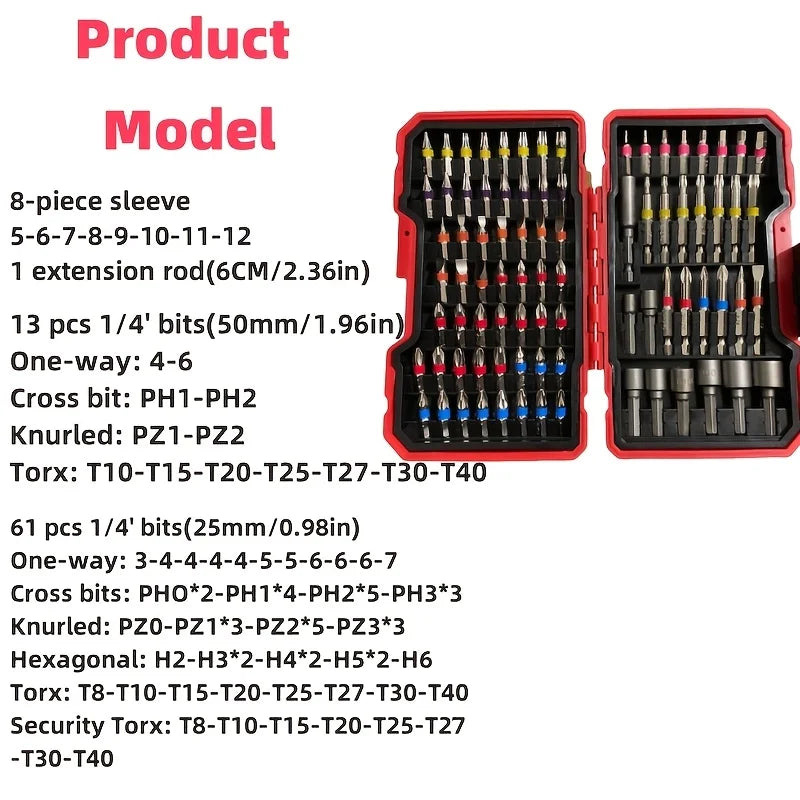 83Pcs Screwdriver Bit Set Impact Driver Drill Bit Set with Magnetic Nut Driver S2 Steel Cross Slot, Slotted,Square,Star,Hex,Torx