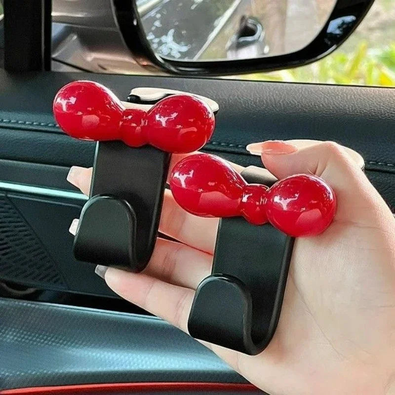 Cute Car Seat Hook Dopamine Car Accessories with Bow Decor Pink Car Organizer Cute Women Auto Gifts Vehicle Storage