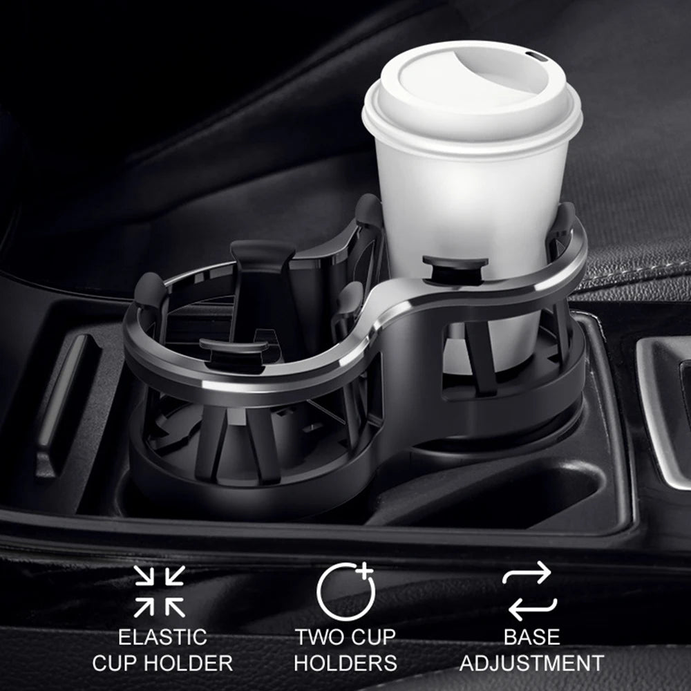 Car Cup Holder 2 in 1 Double Hole Water Bottle Car Drink Holder Universal with Adjustable Base Anti-Shake Stable Auto Organizers
